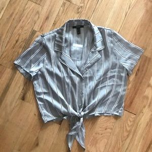 “Professional” Cropped ButtonDown Striped Top